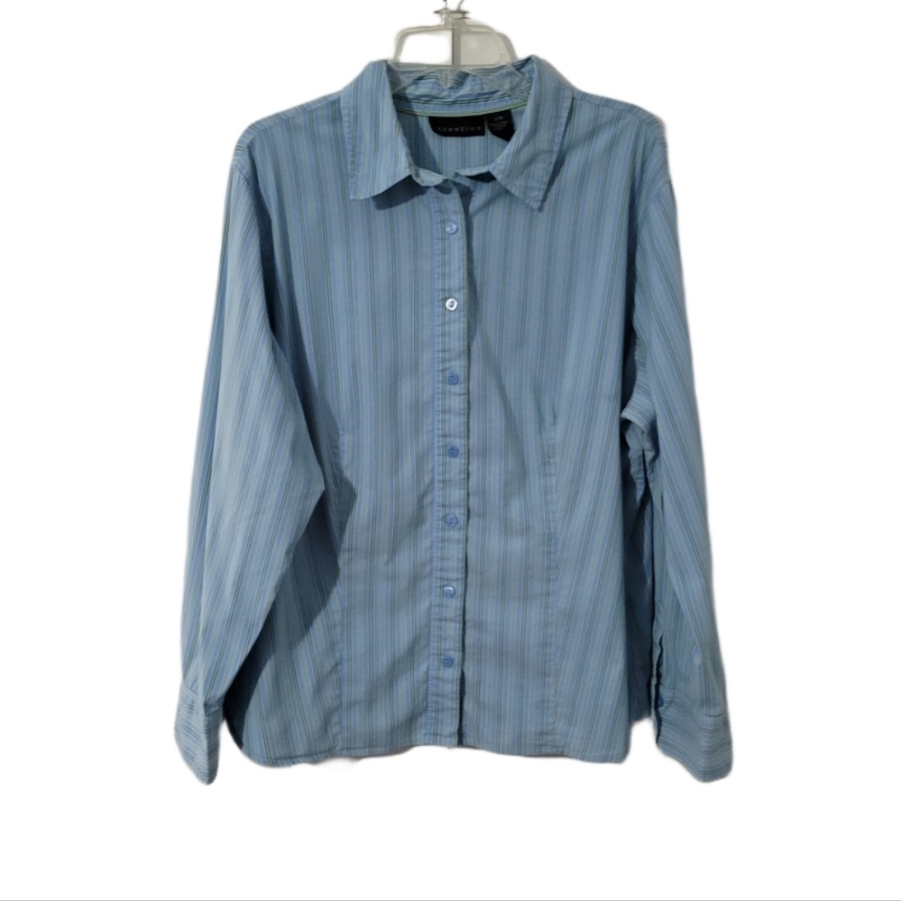 attention   Women's 22W    Long Sleeve   Button-down   Shirt   Blue & Green